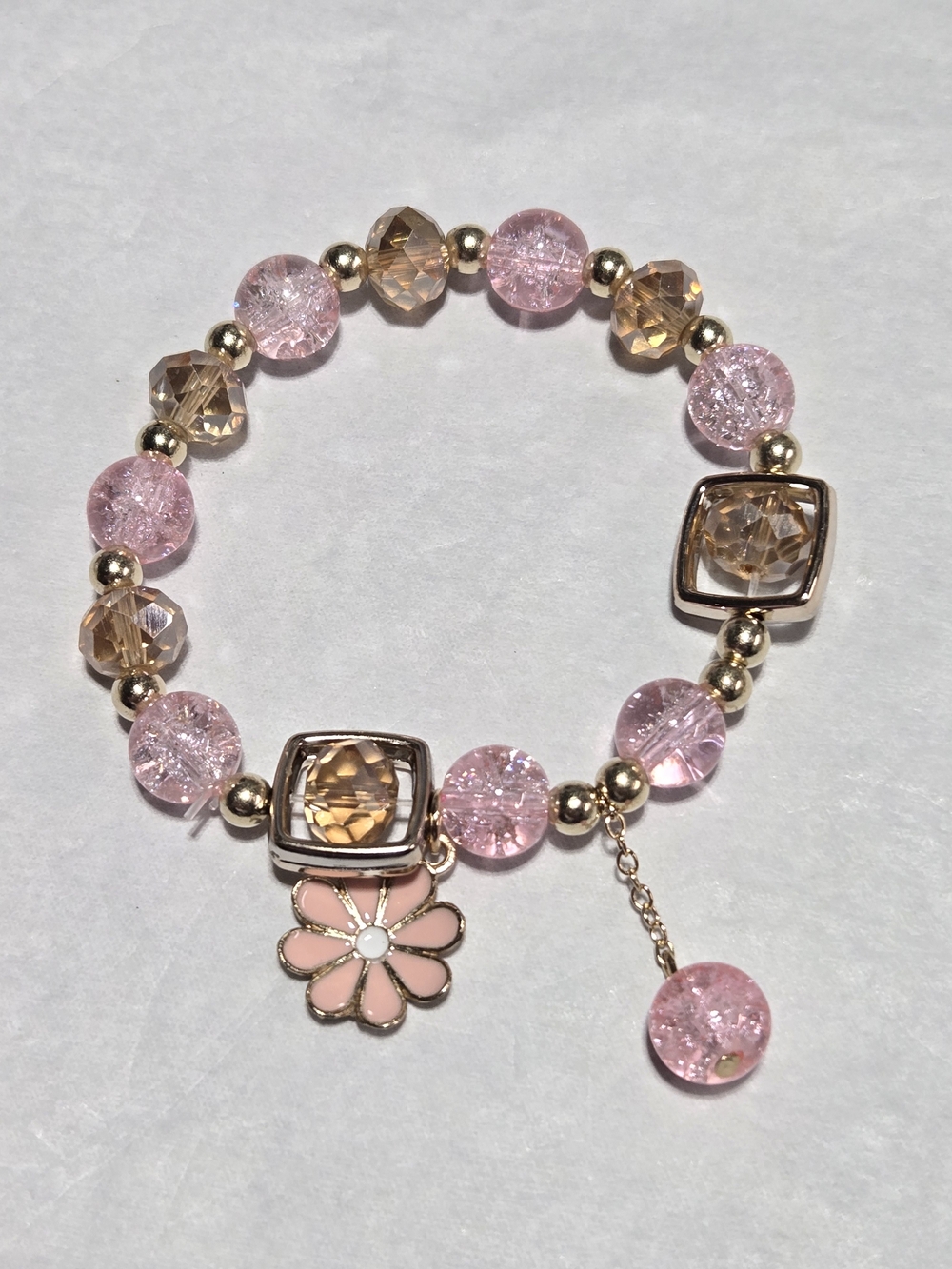 Pink & Gold Daisy Glass Bead Bracelet - For 1